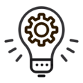 Illustration of a lightbulb with a cog inside