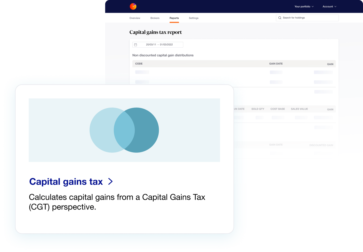 Illustration of Sharesight's capital gains tax report.