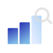 Bar chart icon with a magnifying glass representing tax reporting and analysis