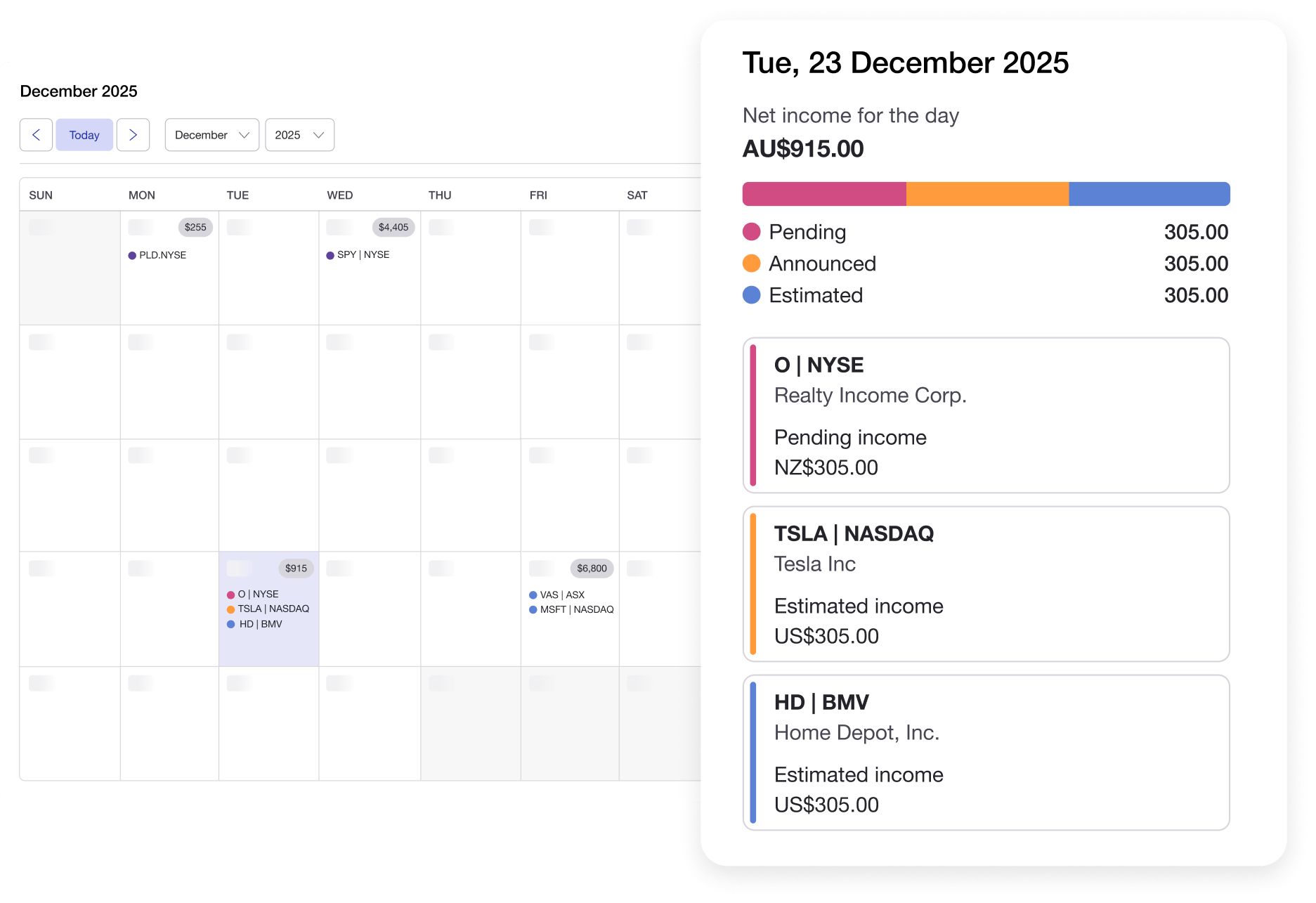 See dividends in calendar view